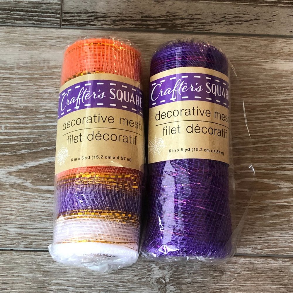 NIP 2 Rolls Decorative Mesh Purple  & Orange Purple White w  Metallic 5 yd ea